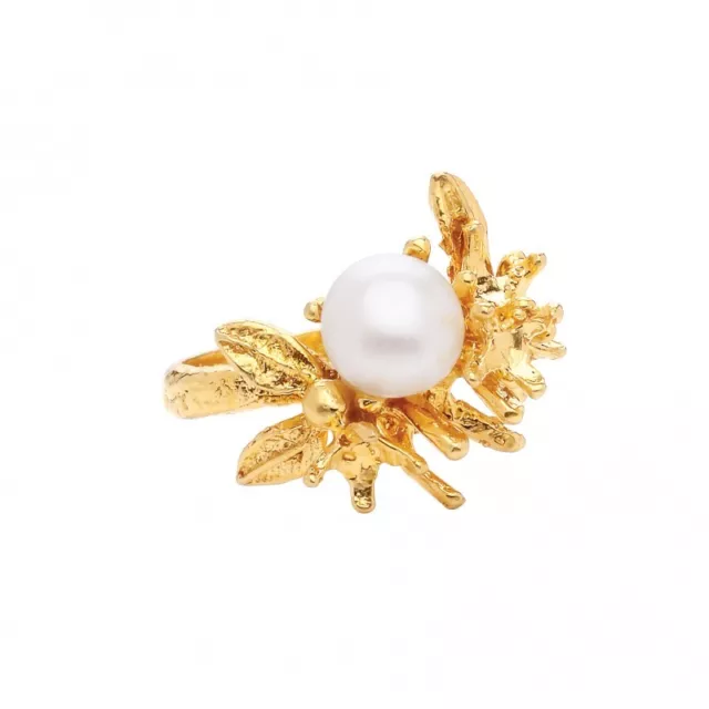 Ottoman Gems semi precious gem stone ring gold plated Pearl flower ring handmade