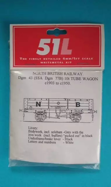 51L White Metal 4mm Kit - North British Railway / LNER 10T  Tube Wagon - Dia 43