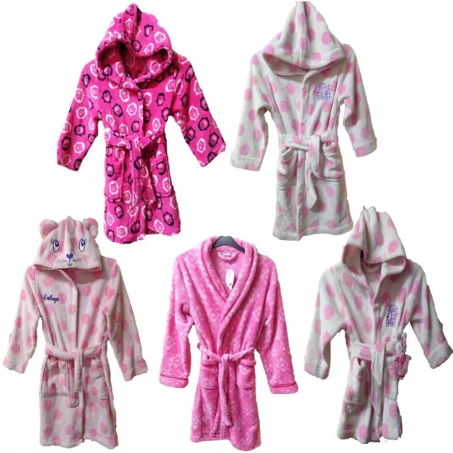 Girls Super Soft Pink Fleece Dressing Gown Age 12-18 Months 2/3 5/6 12/13 Years