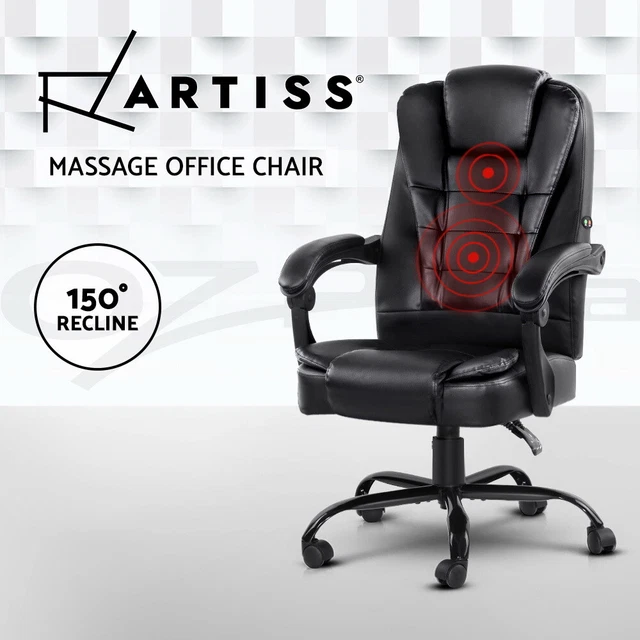 Artiss Massage Office Chair Gaming PU Leather Recliner Computer Chairs Black