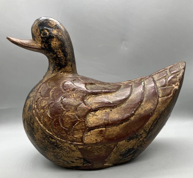 ANCIEN CANARD EN BOIS POLYCHROME SCULPTE 18