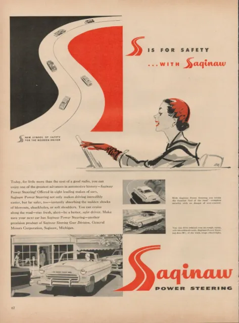 1953 Car Auto Saginaw Steering Vintage Print Ad 50s Automobile Drive Safety Road