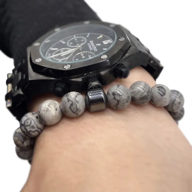 Men Women Natural Stone 8mm Lava Rock Bracelet Elastic Yoga Beads Bracelet