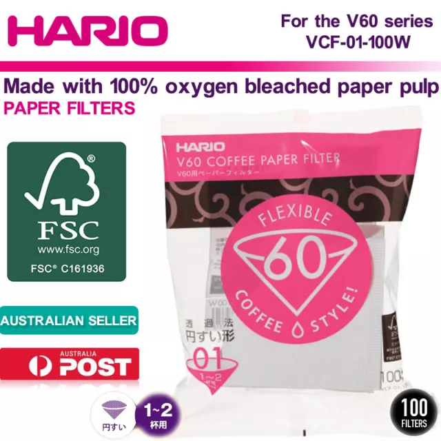 HARIO V60 VCF-01-100W Coffee Paper Filter 01 W 100 sheets Dripper 01 1-2Cups FSC