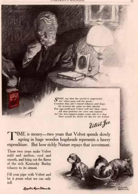 1917 C Ad Poem   Velvet Tobacco Puppies Bracker Art