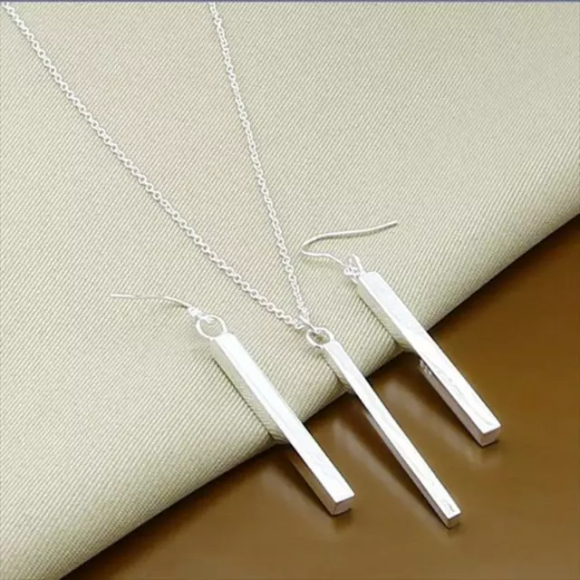 Women's 925 Sterling Silver Filled Stick Earrings Necklace Pendant Jewellery Set