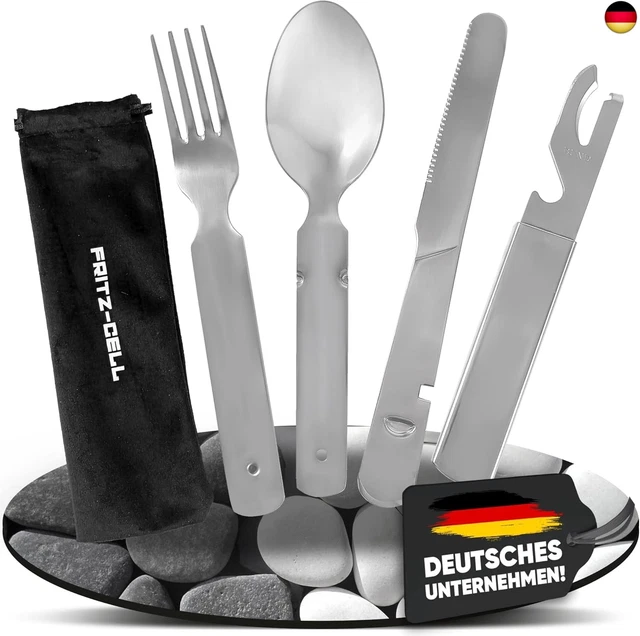 Campingbesteck Set 4-teiliges Camping-Besteck-Set Aus Edelstahl – Leicht, Faltbar, Silber – Für Unterwegs