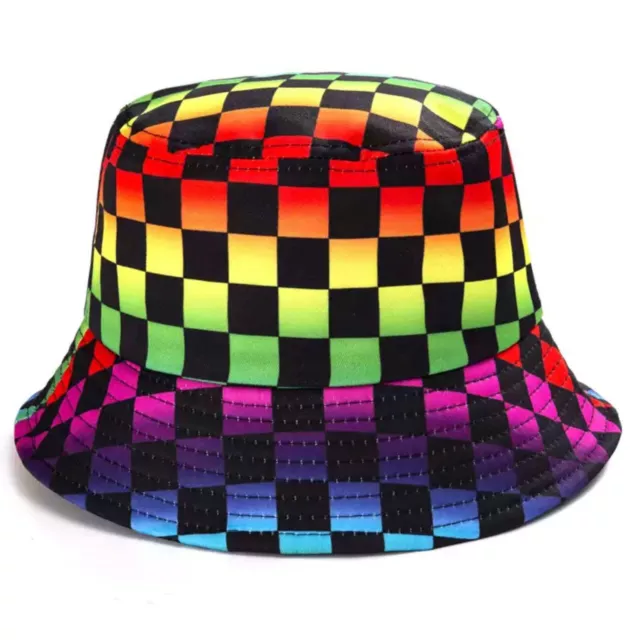 Bucket hat 100% cotton mutlicolour cheaquerboard reversible festival hat