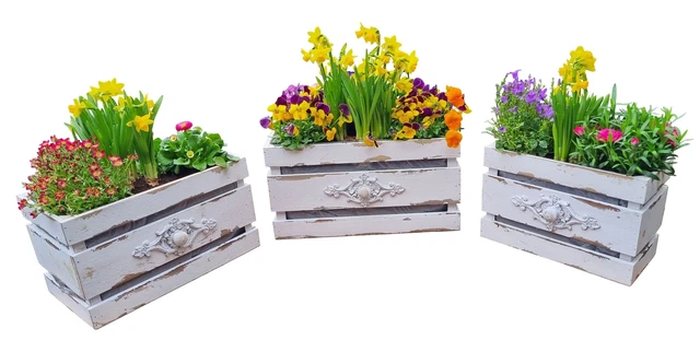 Pflanzgefäße 3 Größen Obstkisten-Optik Vintage shabby chic Blumenkästen 3 Stück