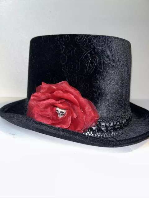 Steampunk Top Hat Skull  & Rose  Black Velvet￼ ￼Halloween