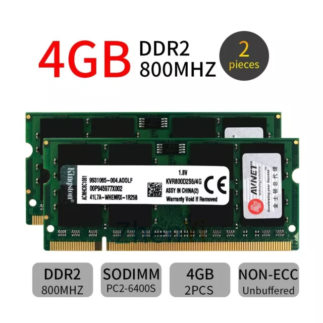 8GB 2x 4GB 2GB 1GB DDR2 PC2-6400 KVR800D2S6/4G Laptop Memory For Kingston LOT UK