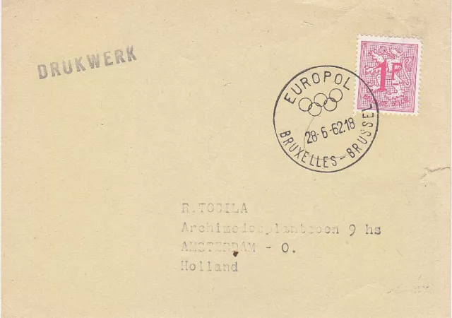 Briefmarken Stamps Belgien Beleg mit Stempel Europol 1962