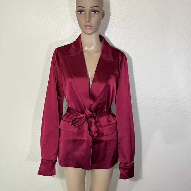 PAIGE Women’s Mulberry Red Havenn Tie Waist Satin Blazer NWT Medium M