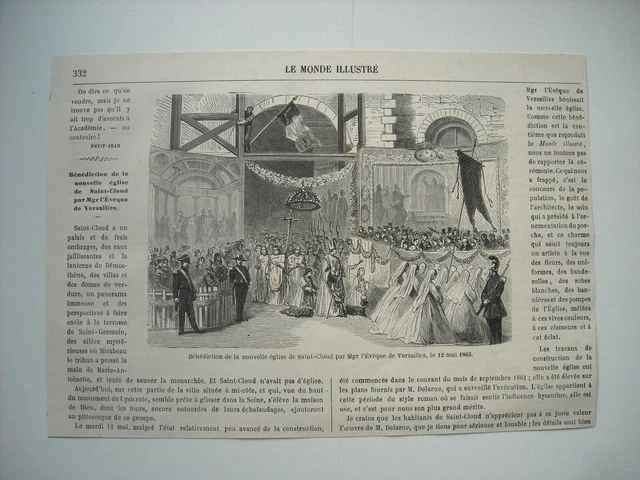 Gravure 1863. Benediction De La Nouvelle Eglise De Saint-Cloud Par Mgr. L’eveque