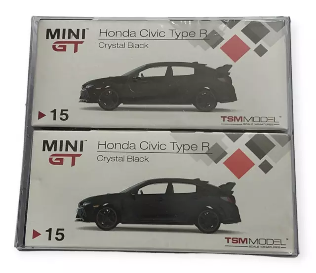 Lot of 2 Mini GT 15 Honda Civic Type R FK8 Crystal Black LHD RHD Collection 1:64
