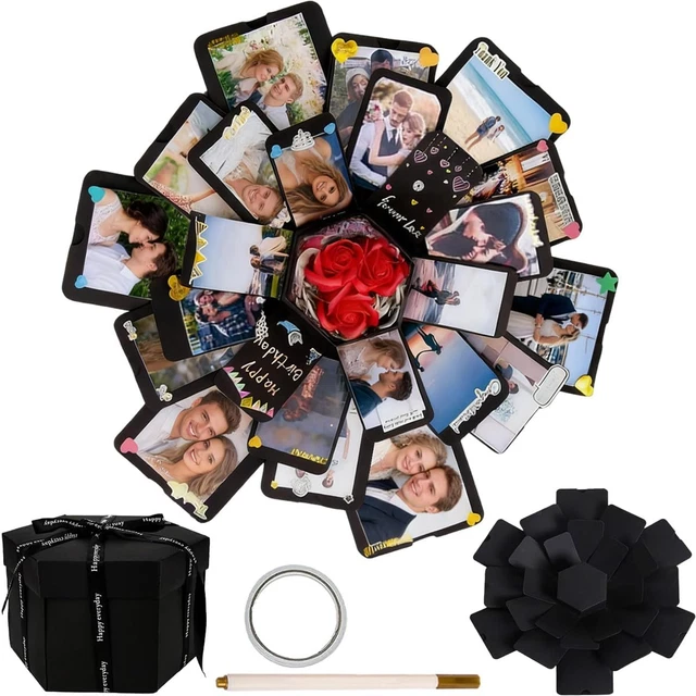 Scatola A Sorpresa Fai Da Te A 5 Strati - Explosion Box 23,5x23,5x15 Cm - Confezione Regalo Personalizzabile Per Compleanni, San Valentino, Matrimonio - Nero - 3