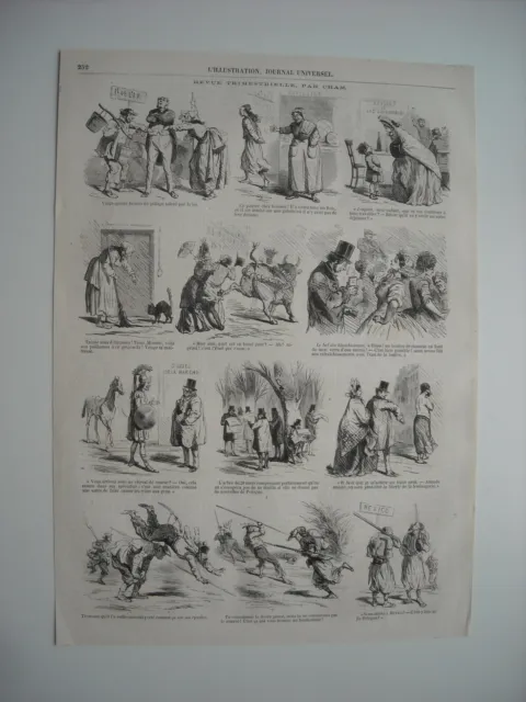 Caricatures 1863. Revue Trimestrielle, Par Cham. 12 Caricatures Avec Legendes.