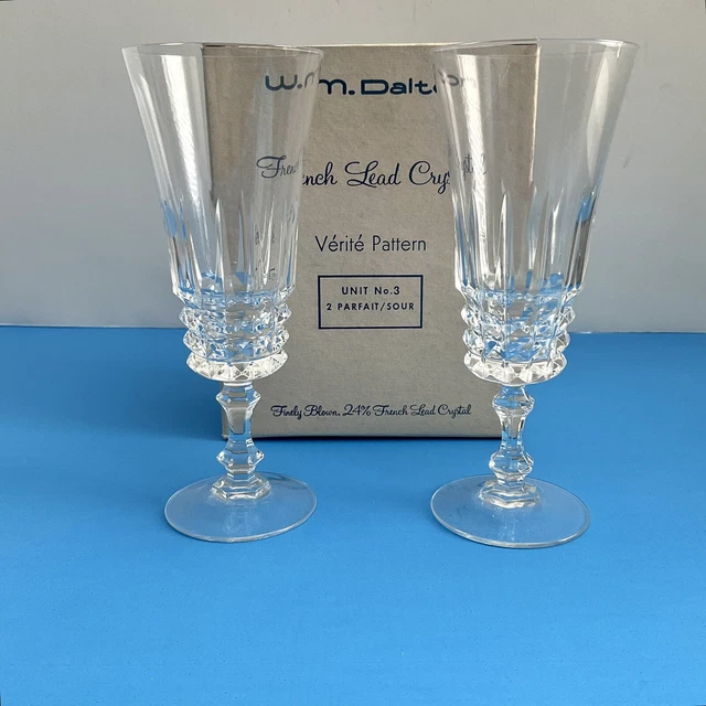 W M Dalton French Lead Crystal Set of 2 Parfait Sour Glasses Verite Unit No. 3