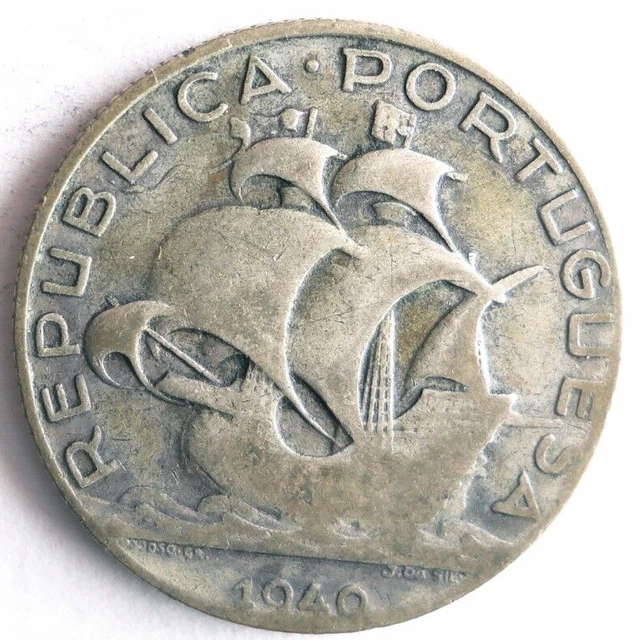 1940 PORTUGAL 2.50 ESCUDOS - UNCOMMMON Vintage Silver Coin - lot #S28