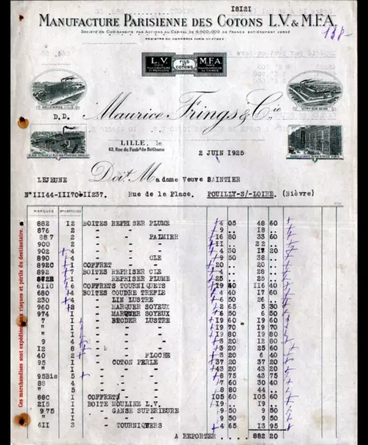 LILLE (59) USINE de HELLEMMES & VITRY-sur-SEINE / COTON "Maurice FRINGS" en 1925