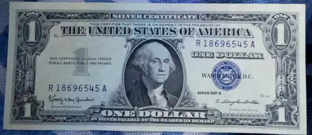 1957 One Dollar Blue Seal Series B Note Silver Certificate Old US Bill $1 Money