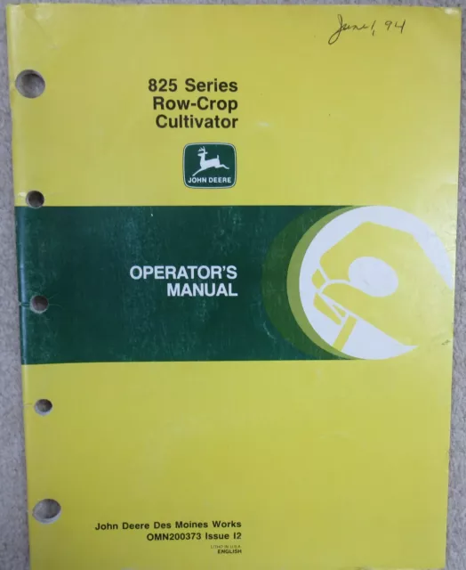 Operator's Manual John Deere 825 Series Row-Crop Cultivator