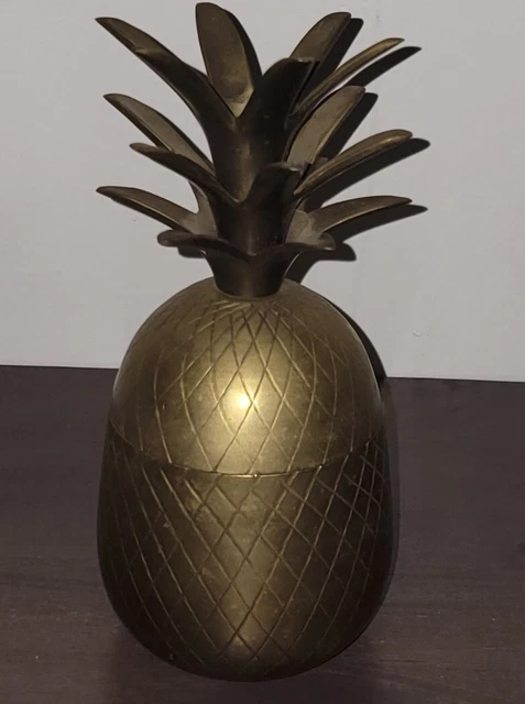 Vintage Mid Century Solid Brass Pineapple Candleholder & Trinket Box 7.5” Tall