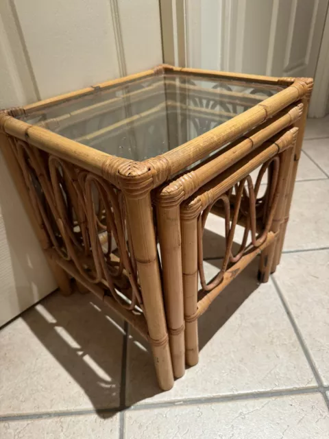 Vintage Cane Nest Of Tables