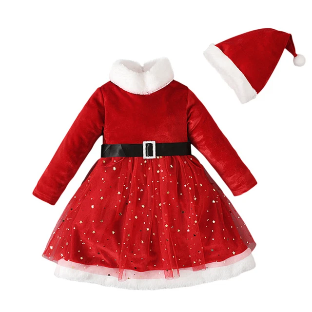 Abito tutù in velluto di Natale bambine bambini bambini costume Babbo Natale abiti da festa cosplay