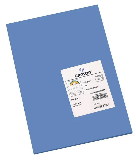 Canson Iris Vivaldi A3 185 GSM Smooth Colour Paper - Azure Blue (Pack of 50 Shee