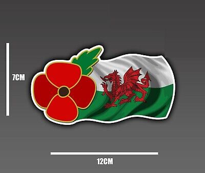 Poppy Vinyl Sticker Welsh Baner Cymru Wales Never Forget Remembrance Wreath Car