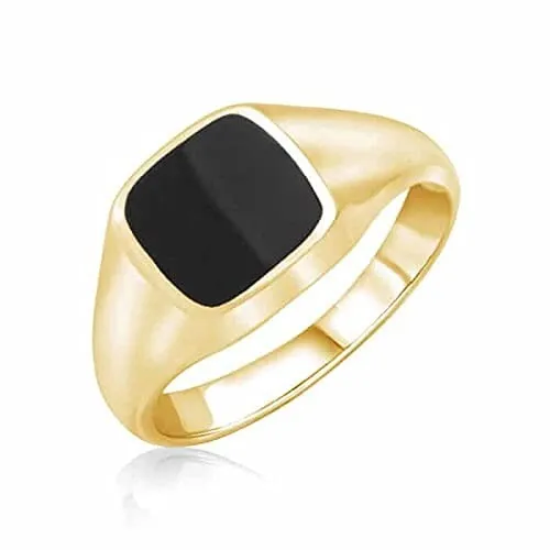 Classic Men's Signet Ring Black Onyx 10K Yellow Gold Over Square Ring Size 8-17