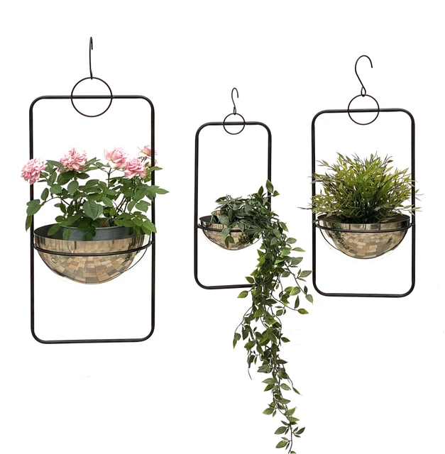 Blumenampel Innen Metall Wand Hängepflanzen 96083 3er Set mit Topf Silber Modern