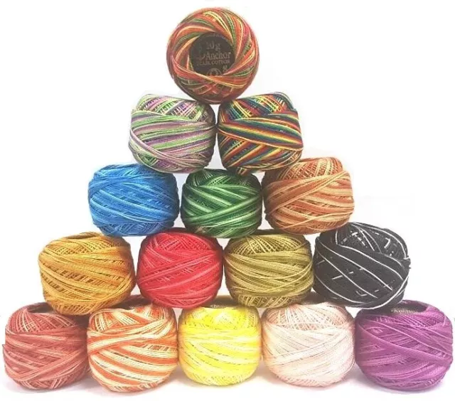 15 ANCHOR Pearl Cotton Crochet Embroidery Thread Balls Size 8 Unique Colors