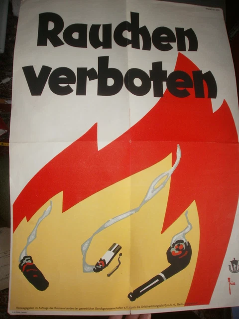 17458 PLAKAT Rauchen verboten Jries Litho Unfallverhuetungsbild GmbH 20er+30er 17458 PLAKAT Rauchen verboten Jries Litho Unfallverhuetungsbild GmbH 20er+30er
