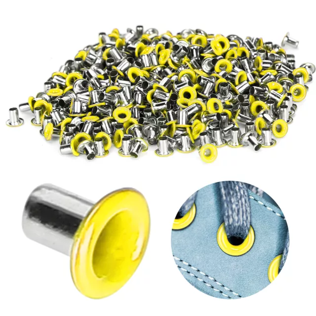 (Yellow)500Pcs 2mm Brass Eyelets Colorful Grommets For DIY Crafts Clothing Shoes