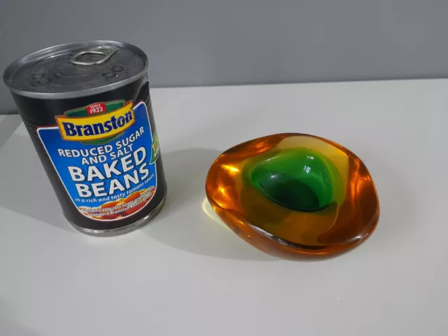 Murano Geode Triangular Green and Yellow Glass Bowl - Some Damage - 10.5 cm