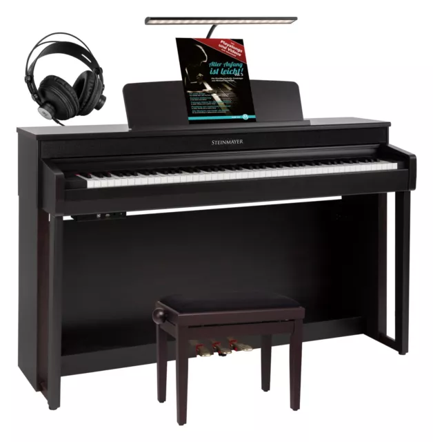 Brillantes E-Piano mit 88 Hammer-Tasten in Rosenholz im Set mit Bank & Zubehör