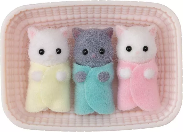 Calico Critters Persian Cat Triplets Collectible 3 Dollhouse Figures with Cradle