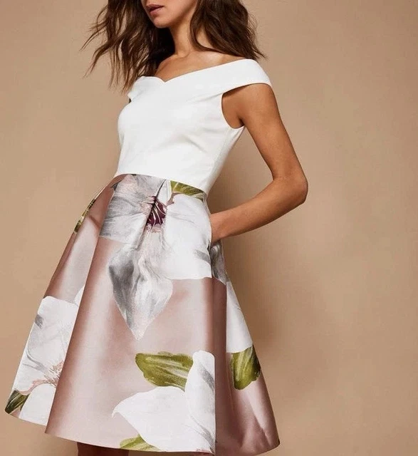 TED BAKER CHATSWORTH Valtia dress Off Shoulder Fit And Flare size