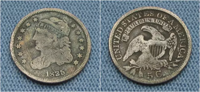 1835 Capped Bust Half Dime - small date, large 5C (H10C bent)