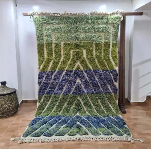 Moroccan Beni ourain  Wool  Handmade tufted Rug Berber green rug 4.5x8FT