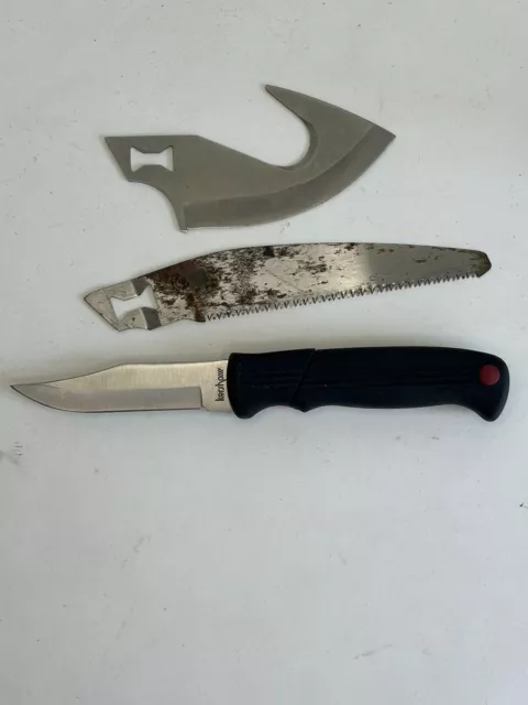 Kershaw Kai 1098L Multi Blade Trader Hunting Knife Gut Hook Saw Leather Sheath