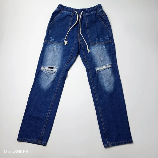 Stay Loose Boxer Taper Fit Jeans Small 28W 27L Blue Denim Drawstring Distressed