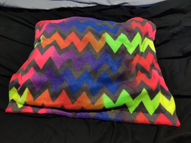 Medium Pet Bed - Chevron, Neon Rainbow on Grey Fleece