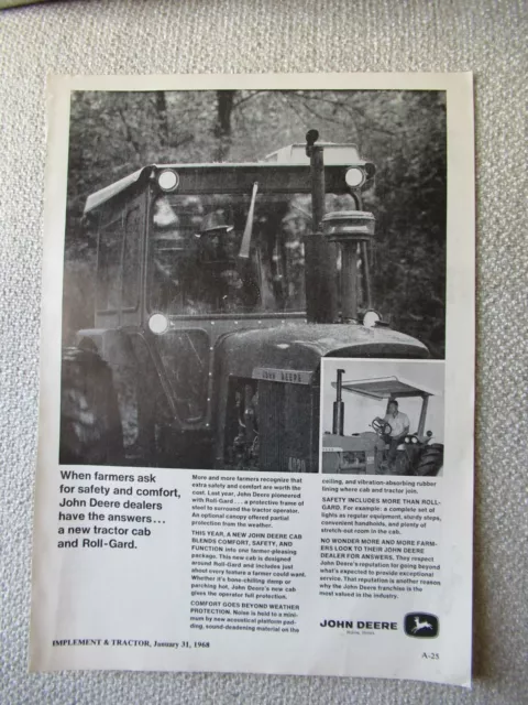 1968 Print AD John Deere Tractor Cab for 4020 Tractor 11X8"