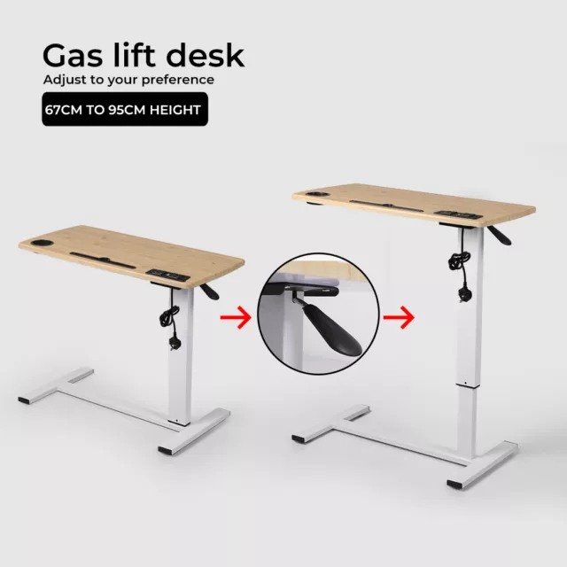 Standing Desk Height Adjustable Stand Over Bed Laptop Table Shelf Electric USB 2