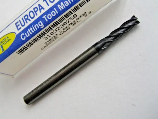 2.5mm CARBIDE END MILL TiALN COATED 4 FLUTED EUROPA TOOL 3103230250  9