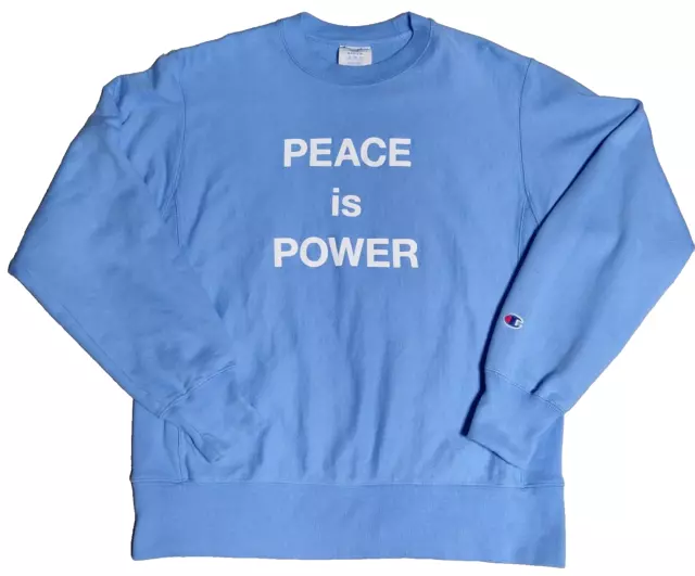 YOKO ONO 2019 PEACE IS POWER Men Medium CHAMPION REVERSE WEAVE Blue Sweatshirt