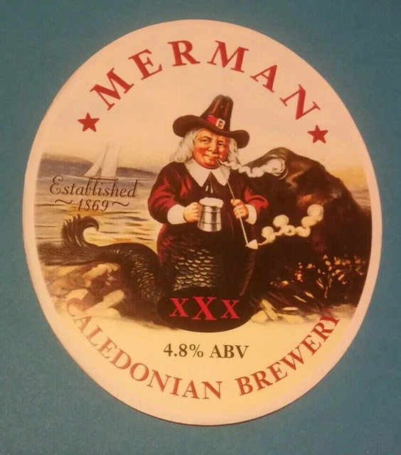 Beer pump clip badge front CALEDONIAN brewery MERMAN cask real ale Scotland